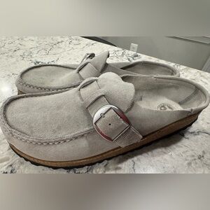 Birkenstock Buckley Suede Closed-Toe Slip On Sandals Grey Women's Size 41